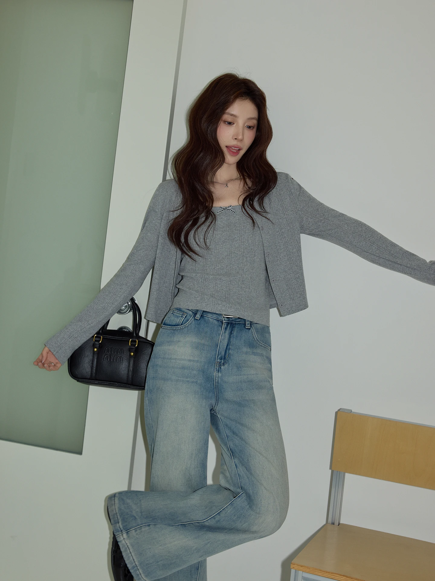 

ay Knitted Wrap Top Women's Loose Casual Slimming Open Cardigan irt Commute Sle Korean Version Cotton Long Sve