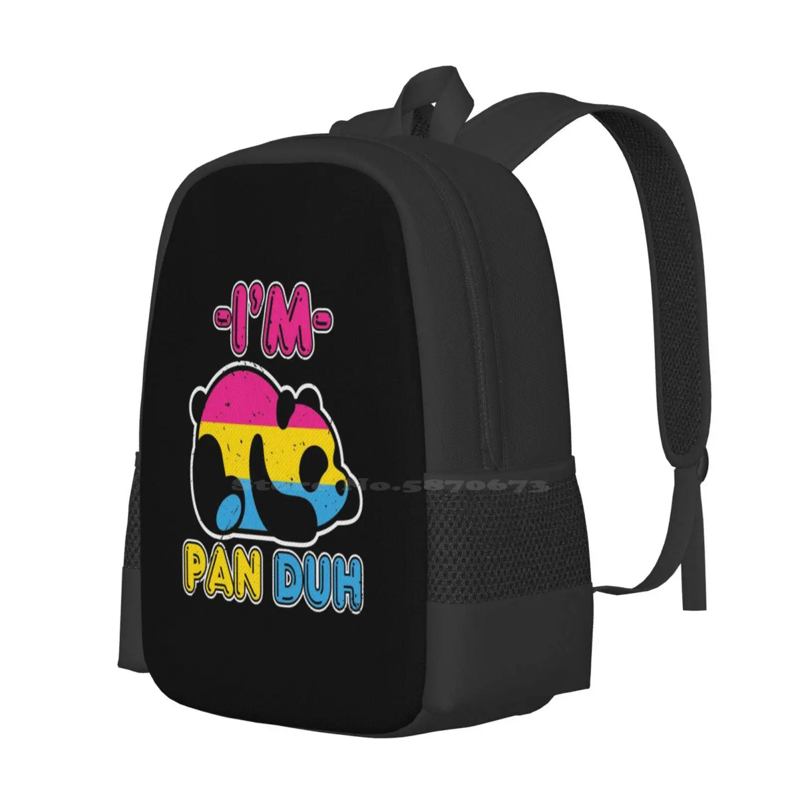 I'M Pan Duh-Panda Lgbt Pride Pattern Design Bag Student'S Backpack Lgbt Flag Panda Pansexual Im Pan Duh Rainbow Lgbtq Equal