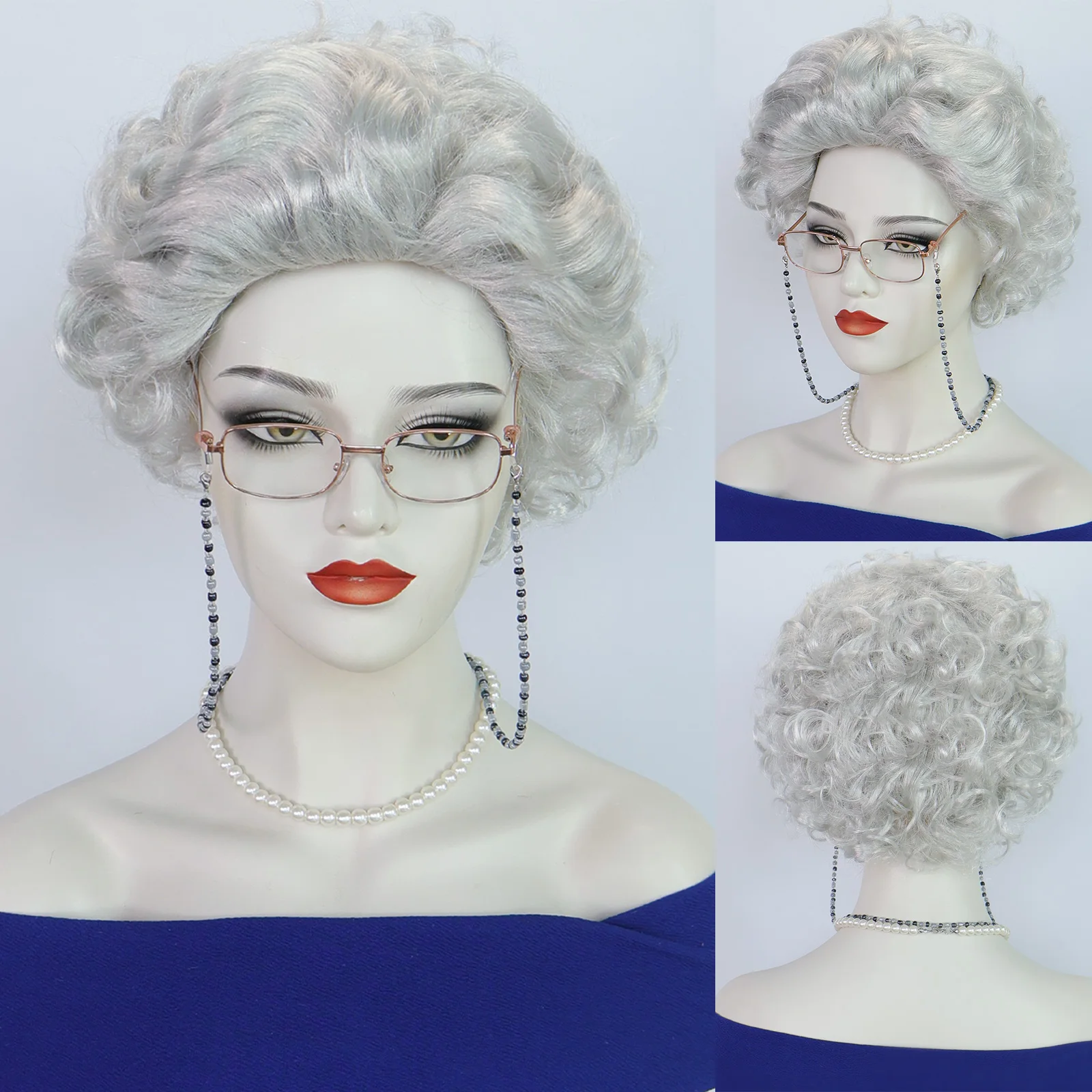 Синтетический серебристо-серый синтетический вьющийся парик для косплея королевы, косплей бабушки, выступление на сцене, для женщин, чтобы наряжать парику