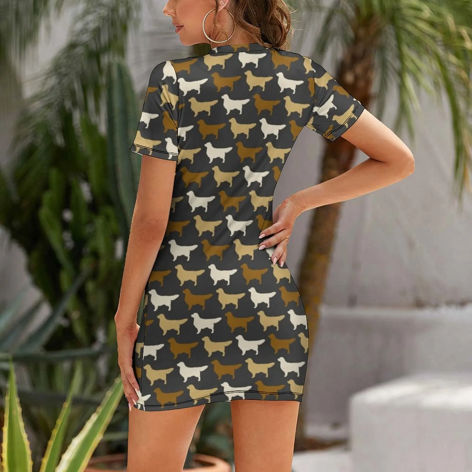 Golden Retriever Dog Breed Silhouette Short Sleeved Dress long sleeve dress Dress