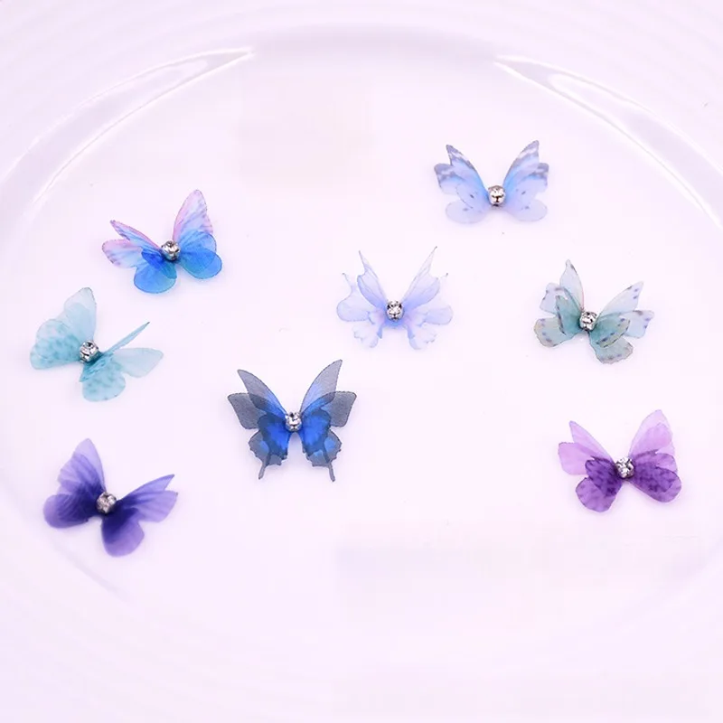 20-60PCS Mini Chiffon Tulle Butterfly Wings Girl Nail Arts Crafts Decorative Accessories DIY Earring Hairpin Ornament Material