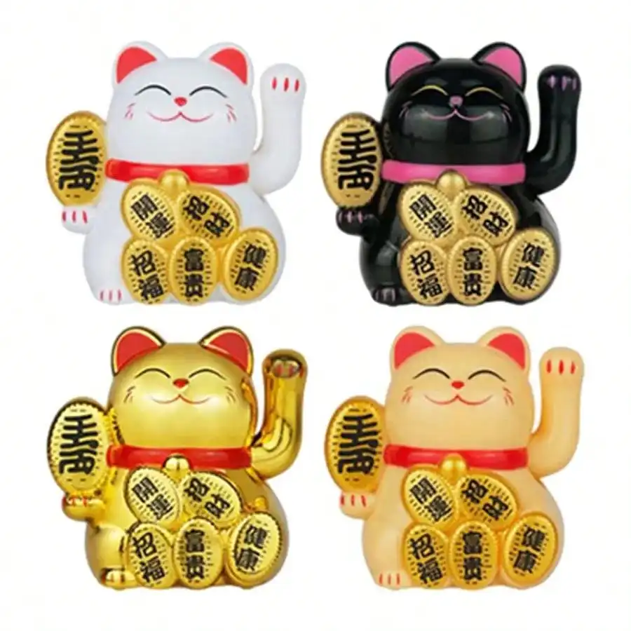 1PC DIY Maneki Neko Lucky Cat Home Decor Waving Cat Feng Shui Ceramic Statue Kawaii Room Decor Accessories Office Ornaments Toys