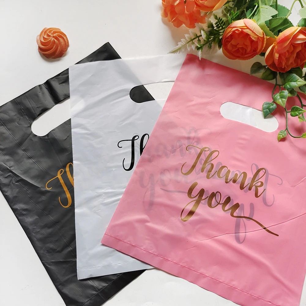 100/50/10Pcs Thank You Gift Bags Wedding Birthday Guest Gift Wrap Plastic Shop Bags Small Business Candy Pastry Store Packaging