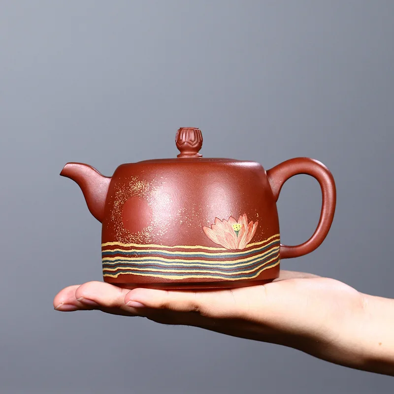 Drop-Shipping Handmade Yixing Pure Clay Teapot With Lotus Design One Pot And Two Cups High-End Tea Set