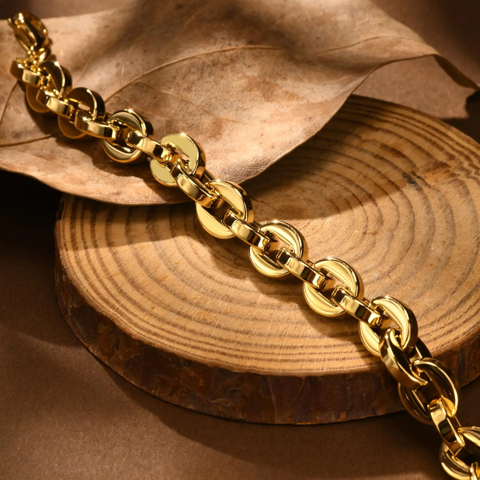 Link Chain Bracelets for Women, Gold Color Stainless Steel Statement Jewelry, Minimalist Adjustable Bracelets for Female