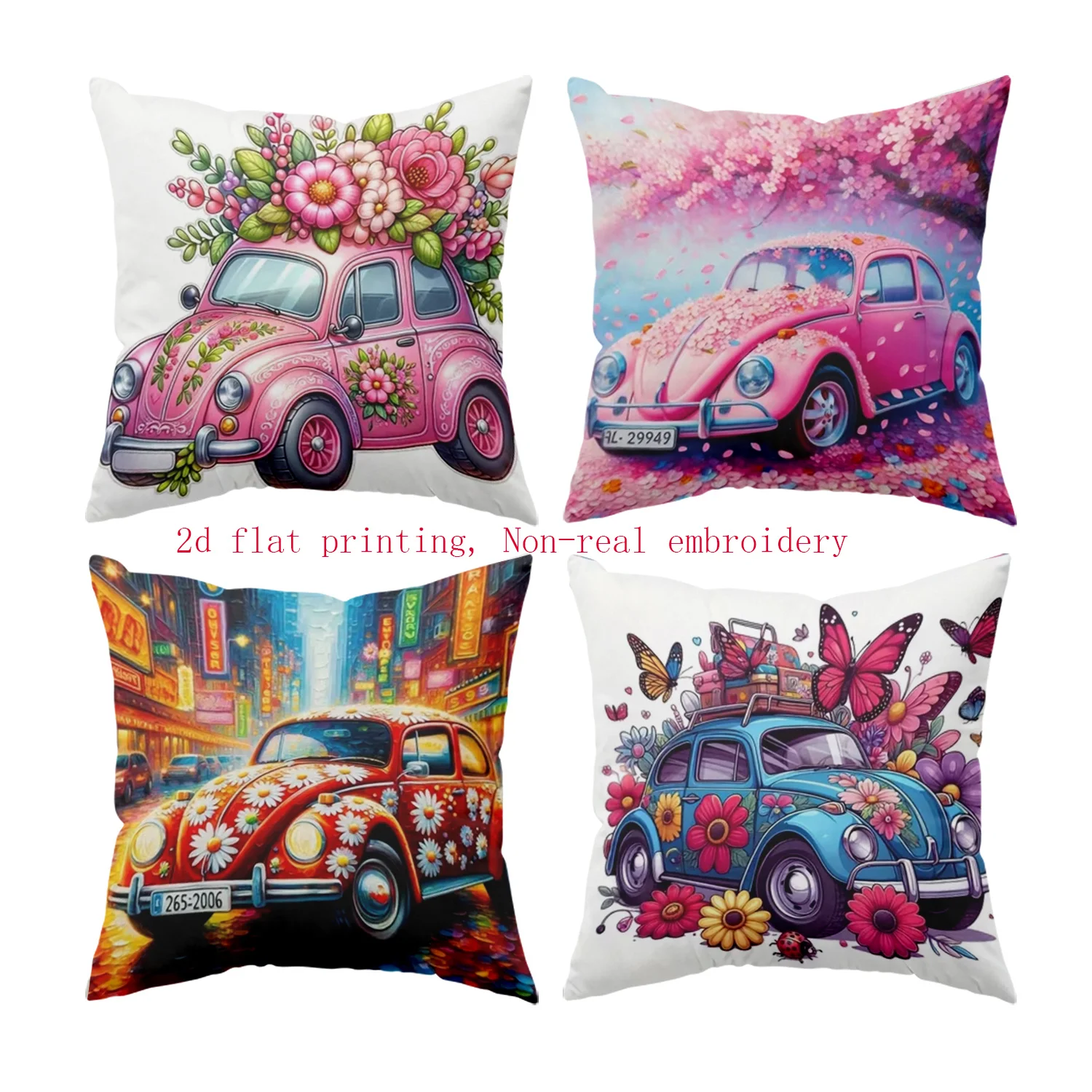 Spring car flowers digital printing pillow cover Short plush Suitable living rooms bedrooms sofas throw cushion cover
