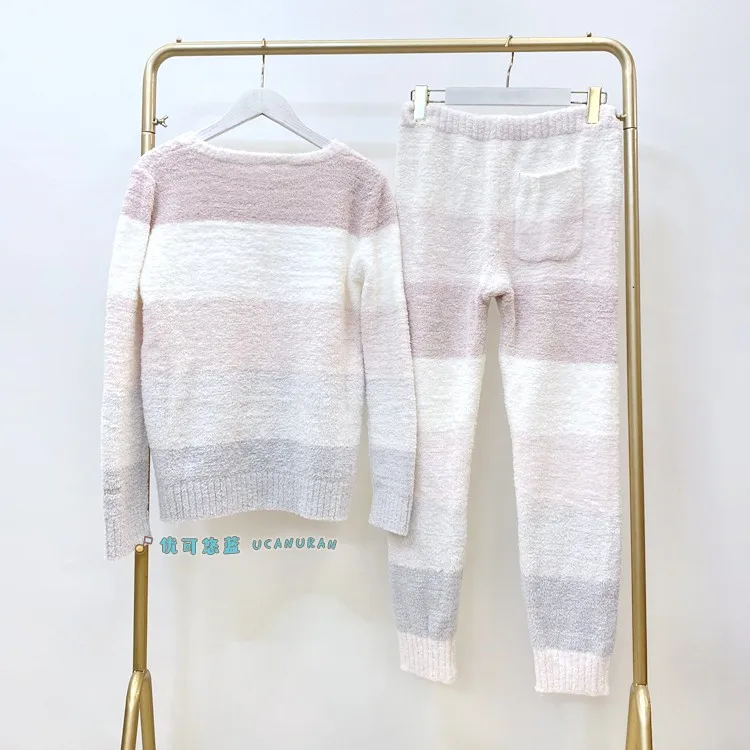 Sales Japan Winter Soft Striped GP Pajamas Thick Sweater Homewear Loungewear