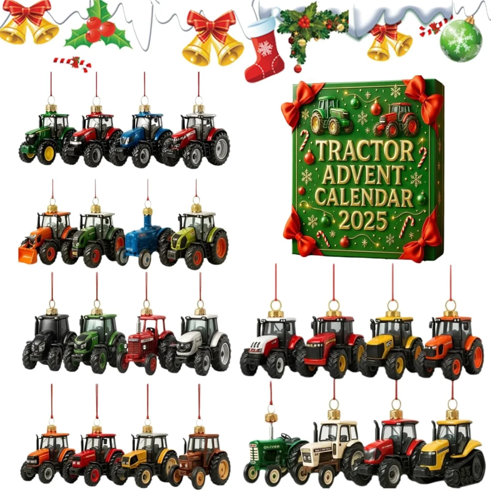 Horloge de retraite 2025 tracteur calendrier de l'avent 24 jours calendrier de compte à rebours de noël drôle 24 pièces tracteur 2D enfants minuterie lumière