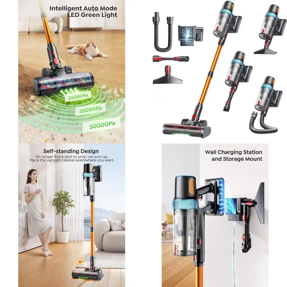Upgraded 600W 50kPa Cordless Vacuum, 65-Minute Runtime, 3.3ft Hose, LED Touchscreen, Wall Mount for Home and Car Cleaning
