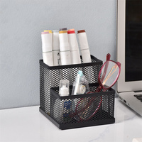 Creative Multi-function Pen Holder Desktop Storage Box Metal Mesh 2 Grid Pencil Stationery Organizer Stand Office Accessories