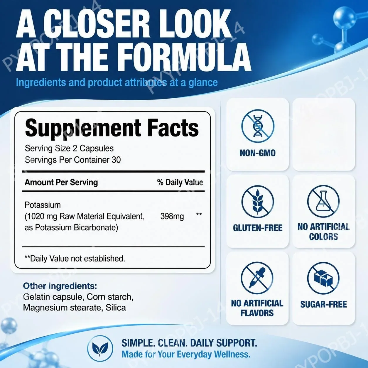Potassium Supplement 1020mg Supports Muscle, Nerve&Heart Health,Support Mineral Balance,Potassium Bicarbonate Capsules 60 Count