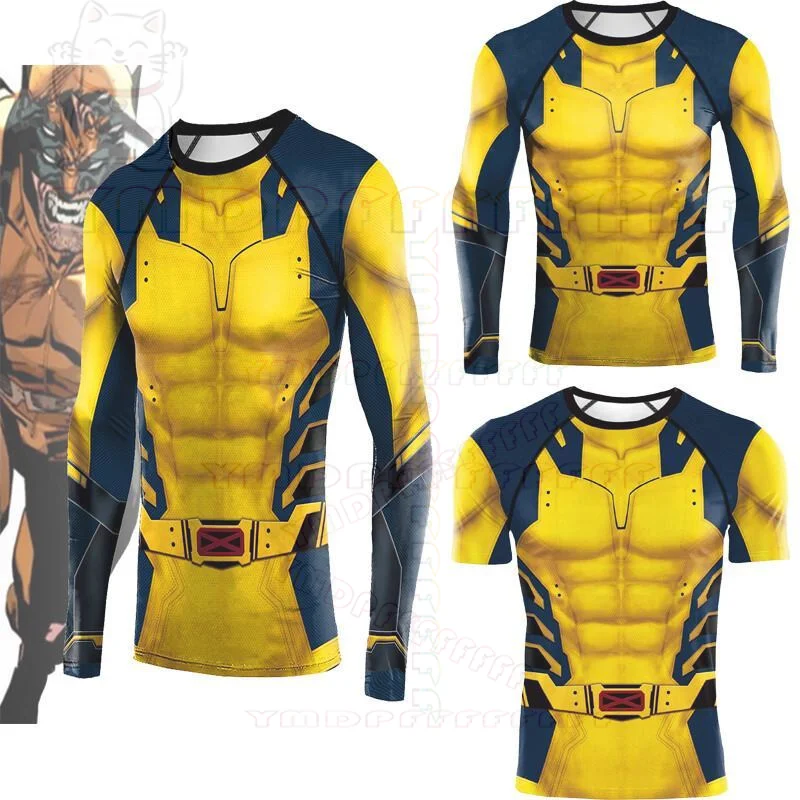 Anime Held Charakter Wolverine Cosplay Sport Fitness Anzug eng anliegendes langärmeliges Kurzarm-T-Shirt Halloween Karneval n