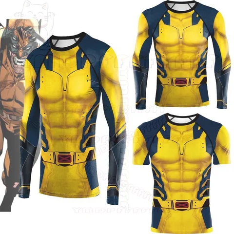 Anime hero character Wolverine cosplay sports fitness suit tight fitting long sleeved short sleeved t-shirt Halloween carnival n