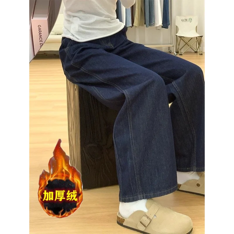 جينز نسائي أمريكي رجعي أزرق داكن بخصر عالٍ واسع 2025 خريف شتاء بنطلون واسع الأرجل أنيق #6