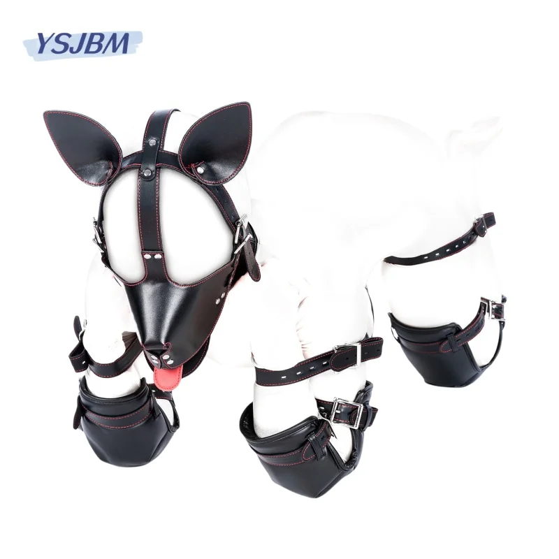 YSJBM BDSM Bondage Gears with Fetish Dog Slave Crawling Knee Elbow Cosplay Costume for Couple Restraint Binding Harness Sex Toys