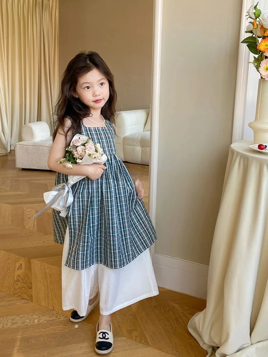 

Baby Girl Clothes Suit Children Clothing 2025 Summer New Girls Western-style Plaid Girls Baby Comfortable Pants Two-piece Set