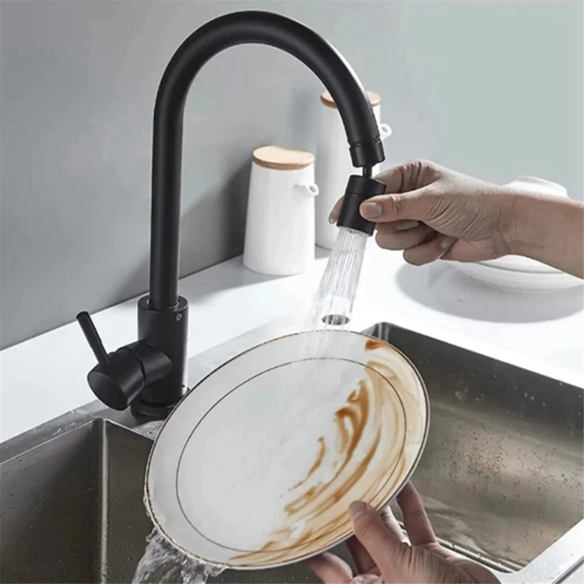 ABKO-grifo de cocina con cabezal de pulverización, filtro giratorio ajustable, boquilla para grifo contra salpicaduras, burbujeador, grifo para fregadero de cocina, negro A