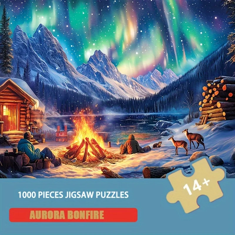 38X26CM MINI 1000pcs Puzzle for Adults Aurora Bonfire Made of Premium Paper Material Ideal Gift for Christmas New Year's Age 14+