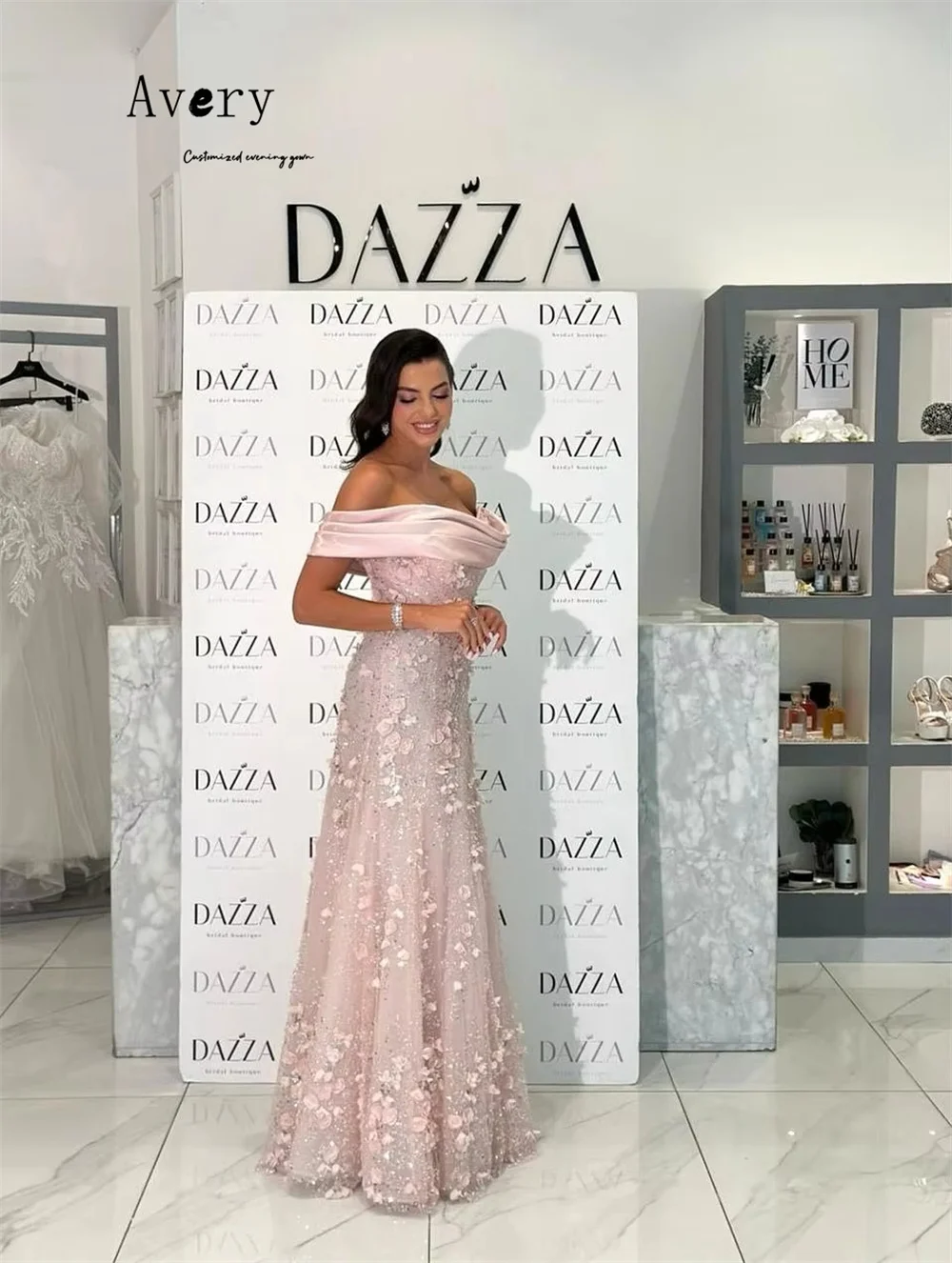 Avery personalizado 3D flor cariño fuera del hombro cola de pez vestidos de ocasión a medida 2025 mujer vestido de noche de lujo Mujer