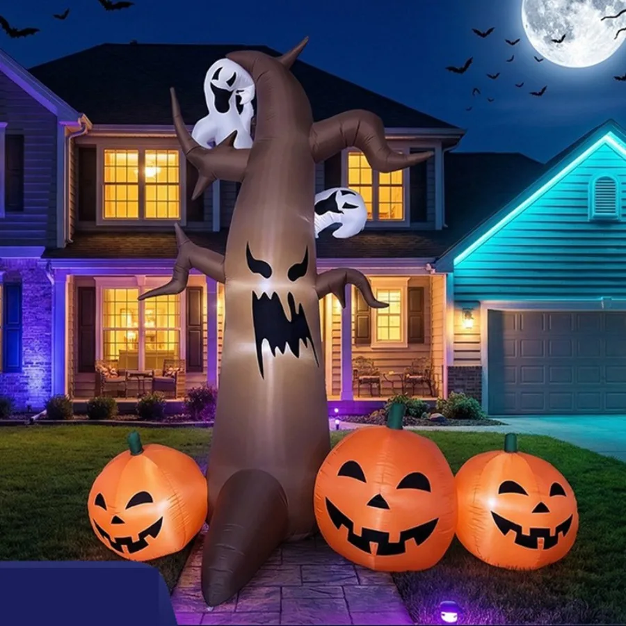 8Ft Halloween Party Decoration Dried Tree Pumpkin Ghost Inflatable Ornament LED Light Outdoor Ghost Tree Outdoor Garden Props