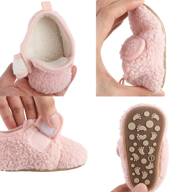 Newborn Baby Boy Girl Soft Fleece Shoe Non Skid Gripper Toddler First Walkers Winter Ankle Crib Shoes