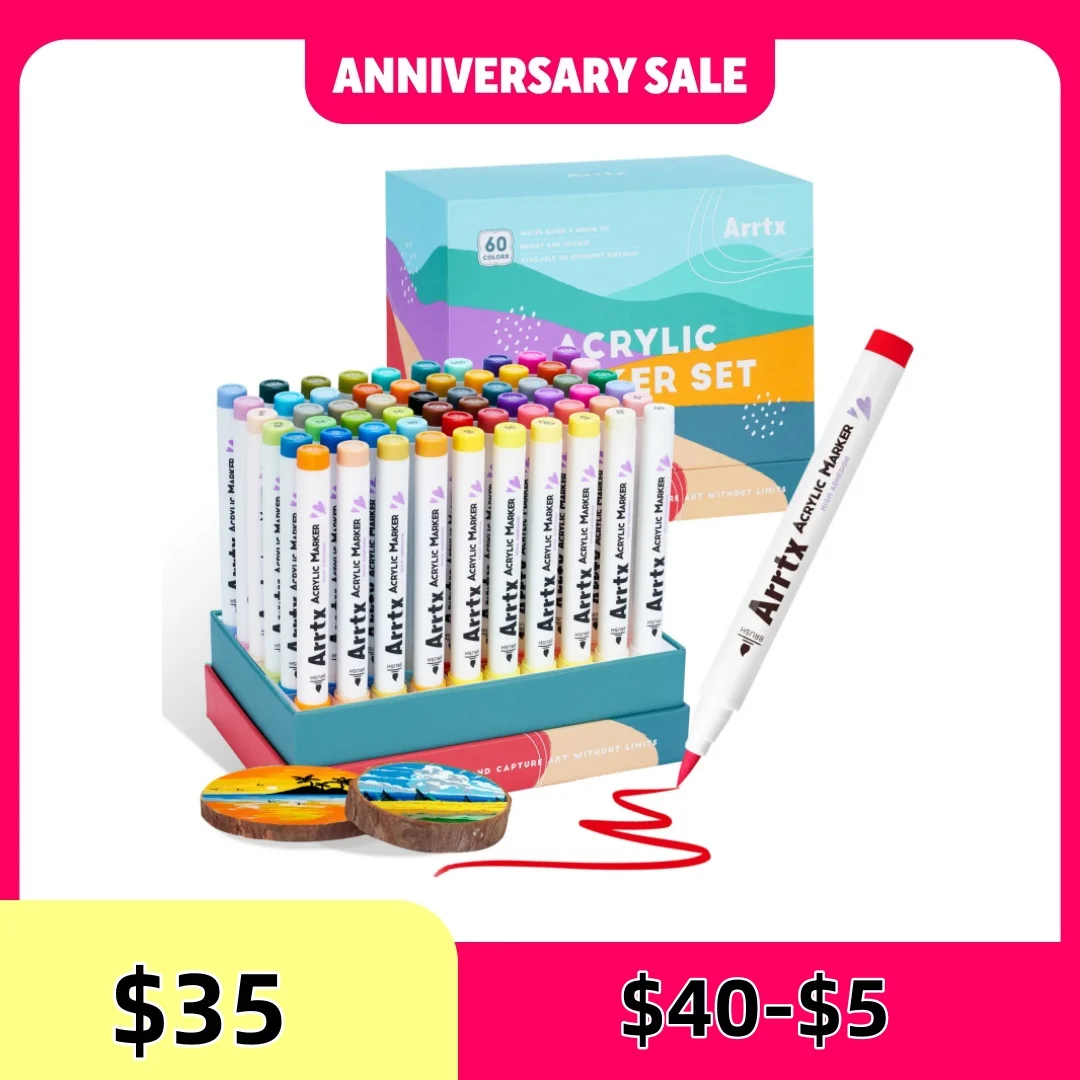 

Arrtx Acrylic Paint Pens Paint Markers Pens for Artists Adults Coloring Drawing Scenery Landscape Natural- Brush Tip