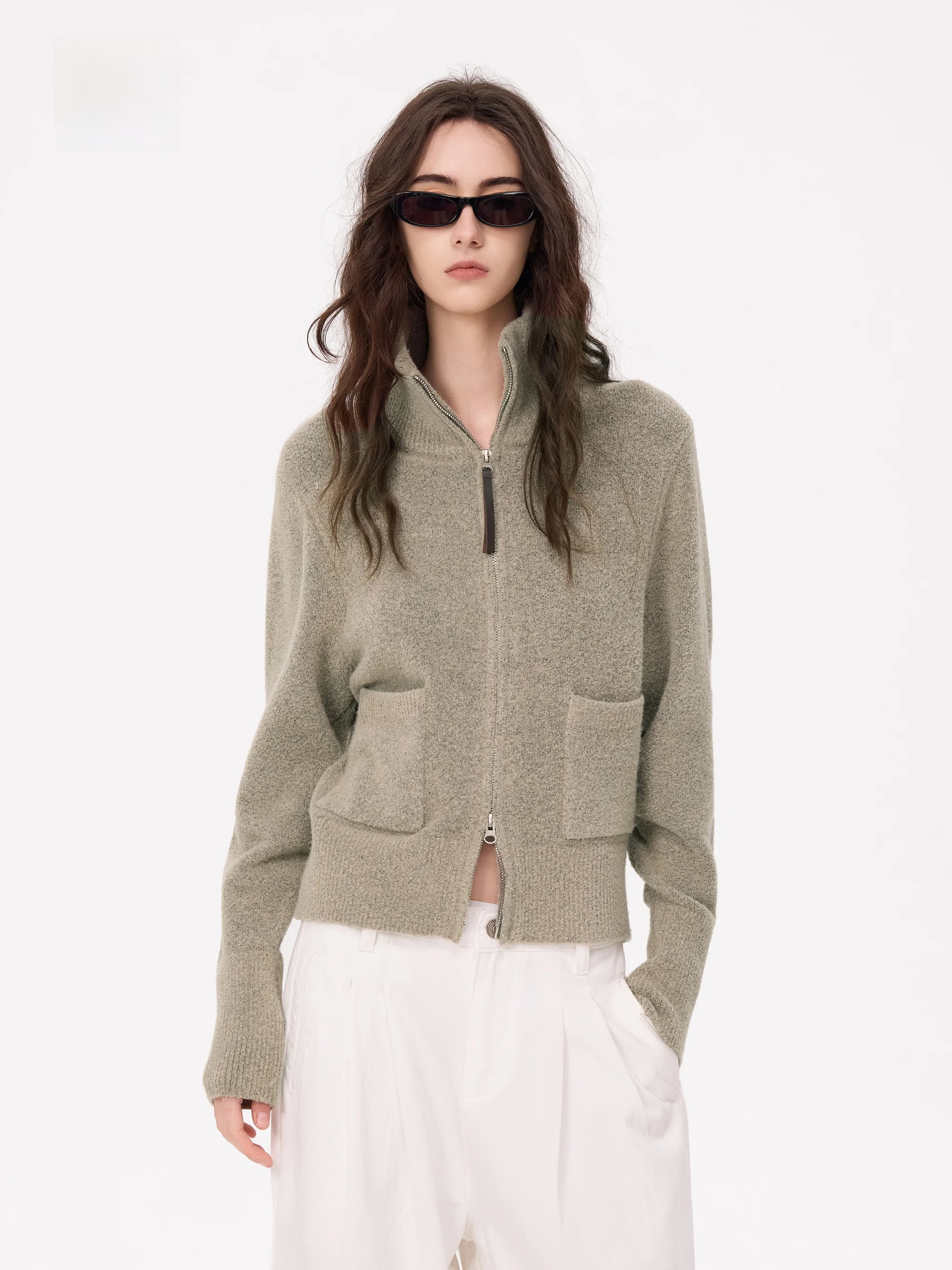 

Soft Australian Wool Blend Knitted Sweater Coat Women's Casual Loose Sle High Collar Long Sve Warm ort Length Oats Color