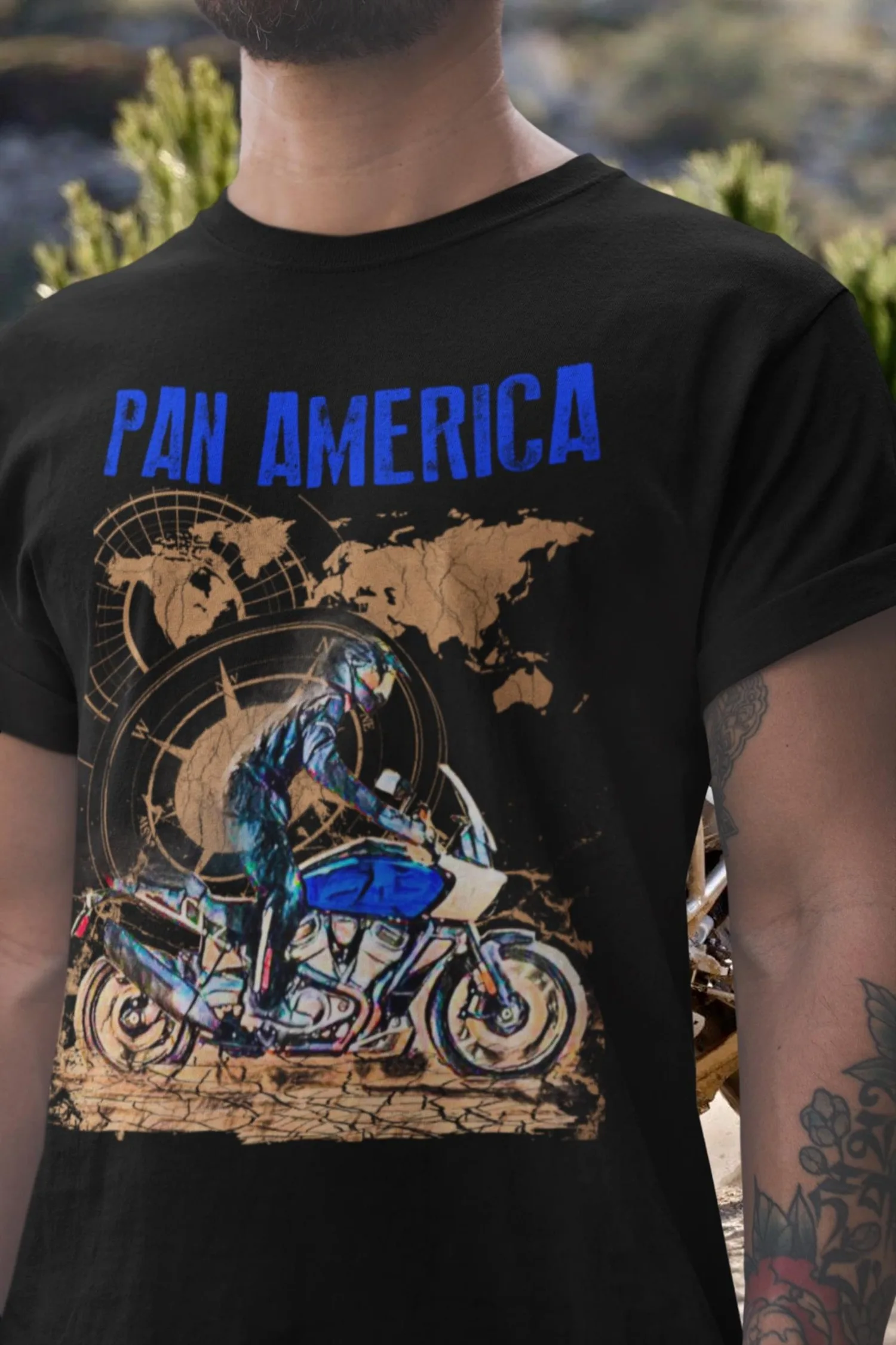

74@EY H.arley P.an America T Shirt American Explorer Motorcycle Tee Rugged V Twin Adventure Rider Graphic Top For H.arley Fans F