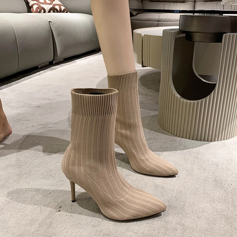 

Lady Boots Sock Shoes Stockings Ankle Large Size High Heel Pointy Pointed Toe Thin Boots Socks Heels Women's Low Shoes Stockings