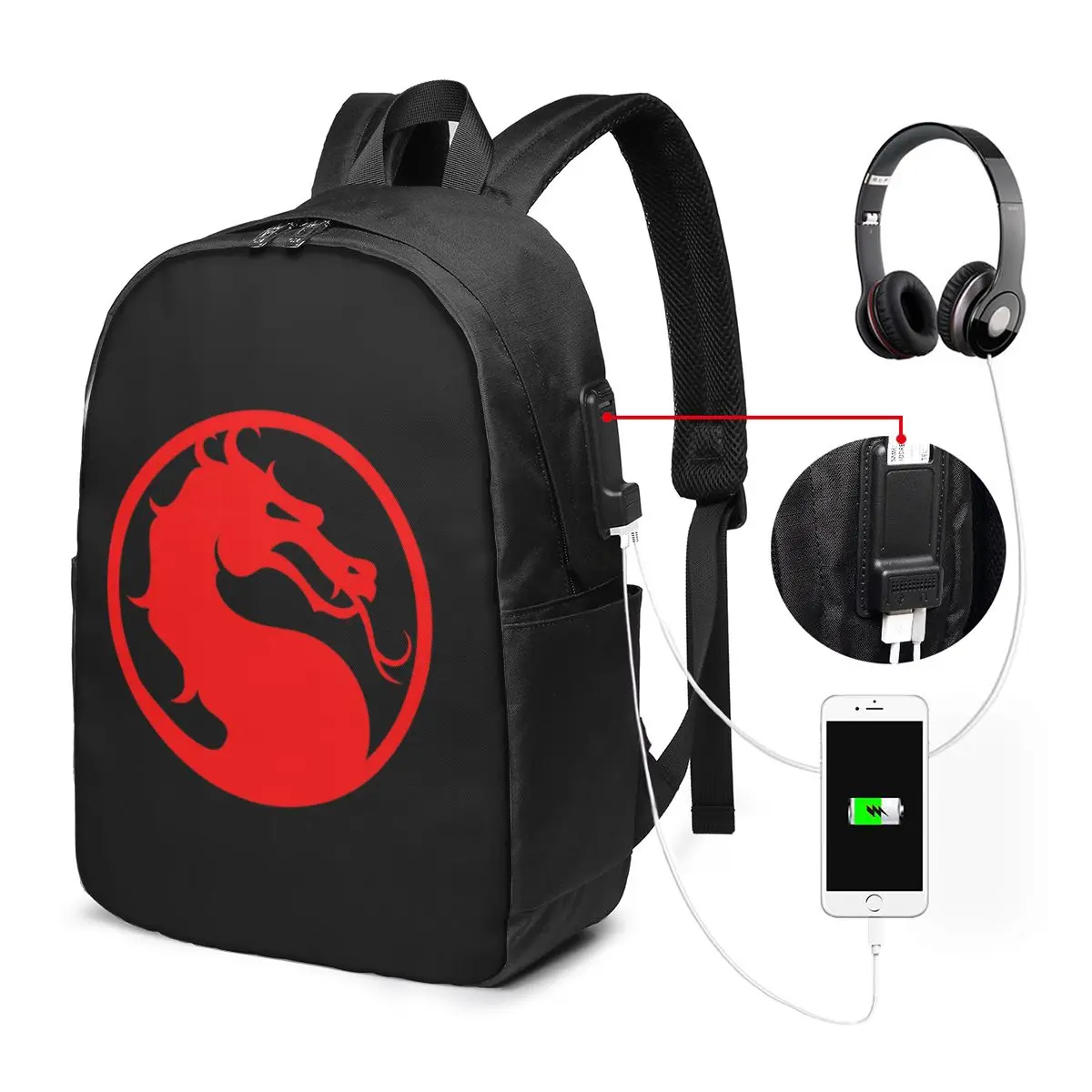 

Mortal Kombat - Red Dragon Backpack Travel Notebook Bag Computer College Student School Bag Laptop Shoulder Bags for Men Women