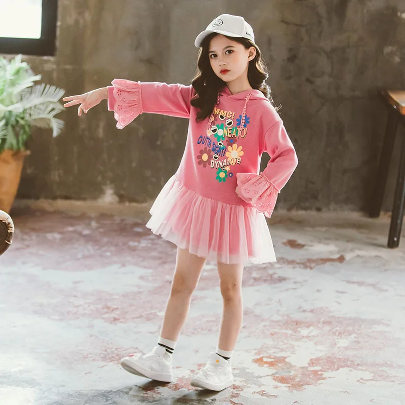 Little Girls Letter Dress Casual Long Sleeve Lace Clothes Kids Dresses for Girls 6 7 8 9 10 11 12 13 14 Sweater Princess Dress