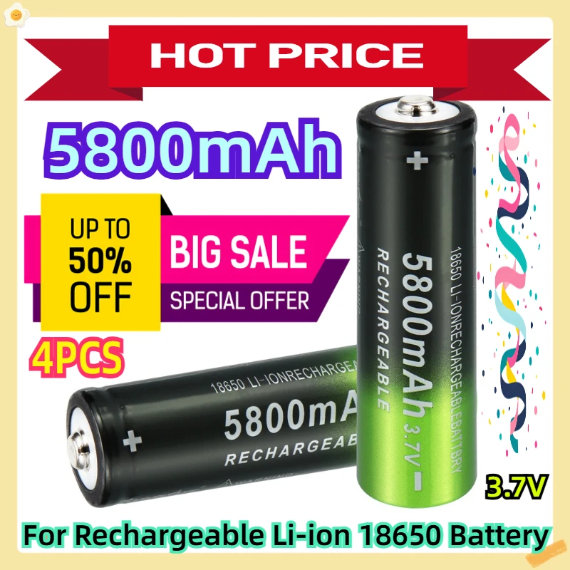 

For Rechargeable 5800mAh Li-ion 18650 3.7V Battery 4pcs