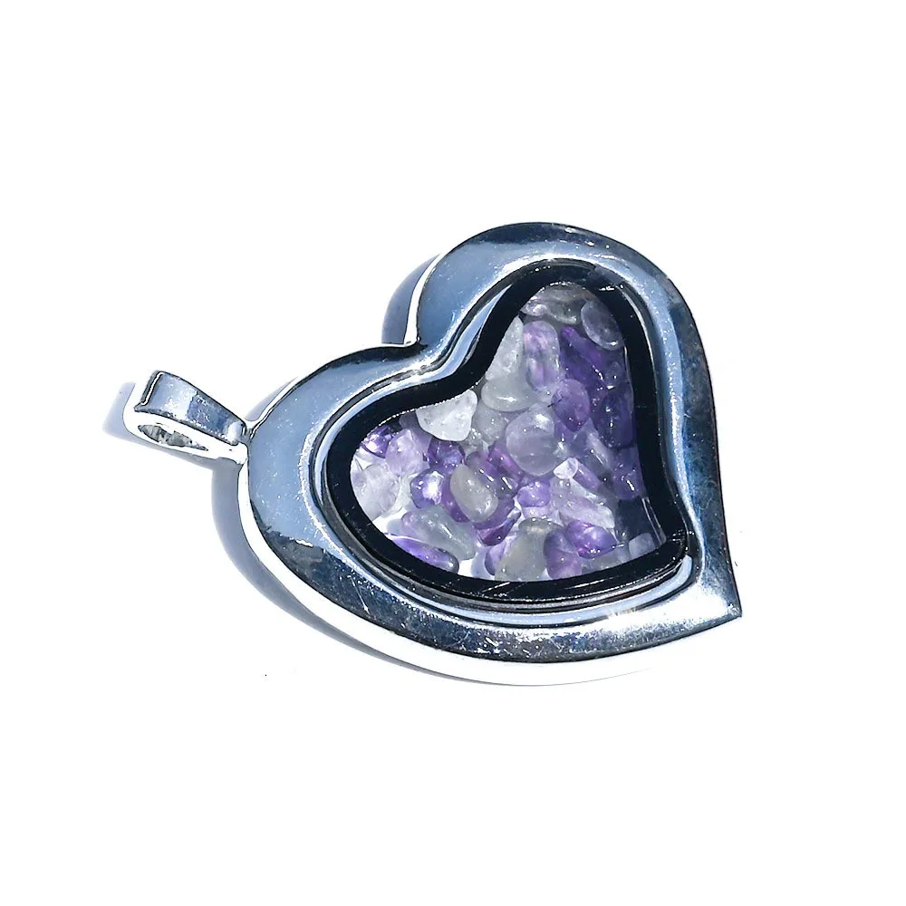 Crystal Chakra Reiki Healing Amethyst Gravel Heart Pendant For Diy Jewelry Making Necklace Accessories