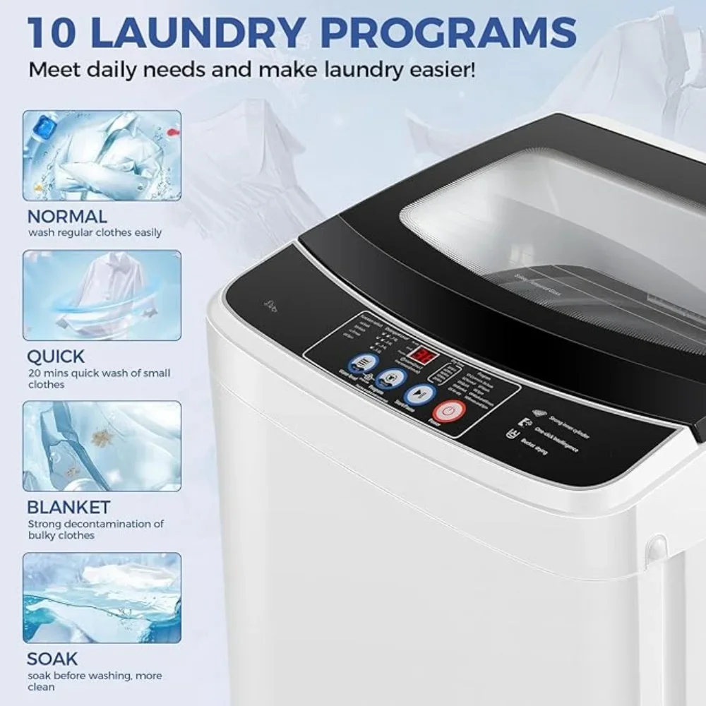 Washing Machine with Glass Top Lid, 17.8Lbs Capacity 2.4Cu.ft Washer and Dryer Combo, LED Display, Fully Automatic Wash Machine