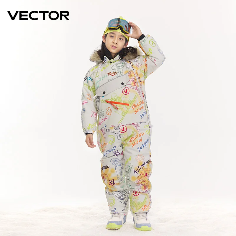 VECTOR Thick Children One-Piece Ski Jumpsuit Outdoor Sports Snowboard Jacket Warm Jump Suit Waterproof Winter Clothes Overalls