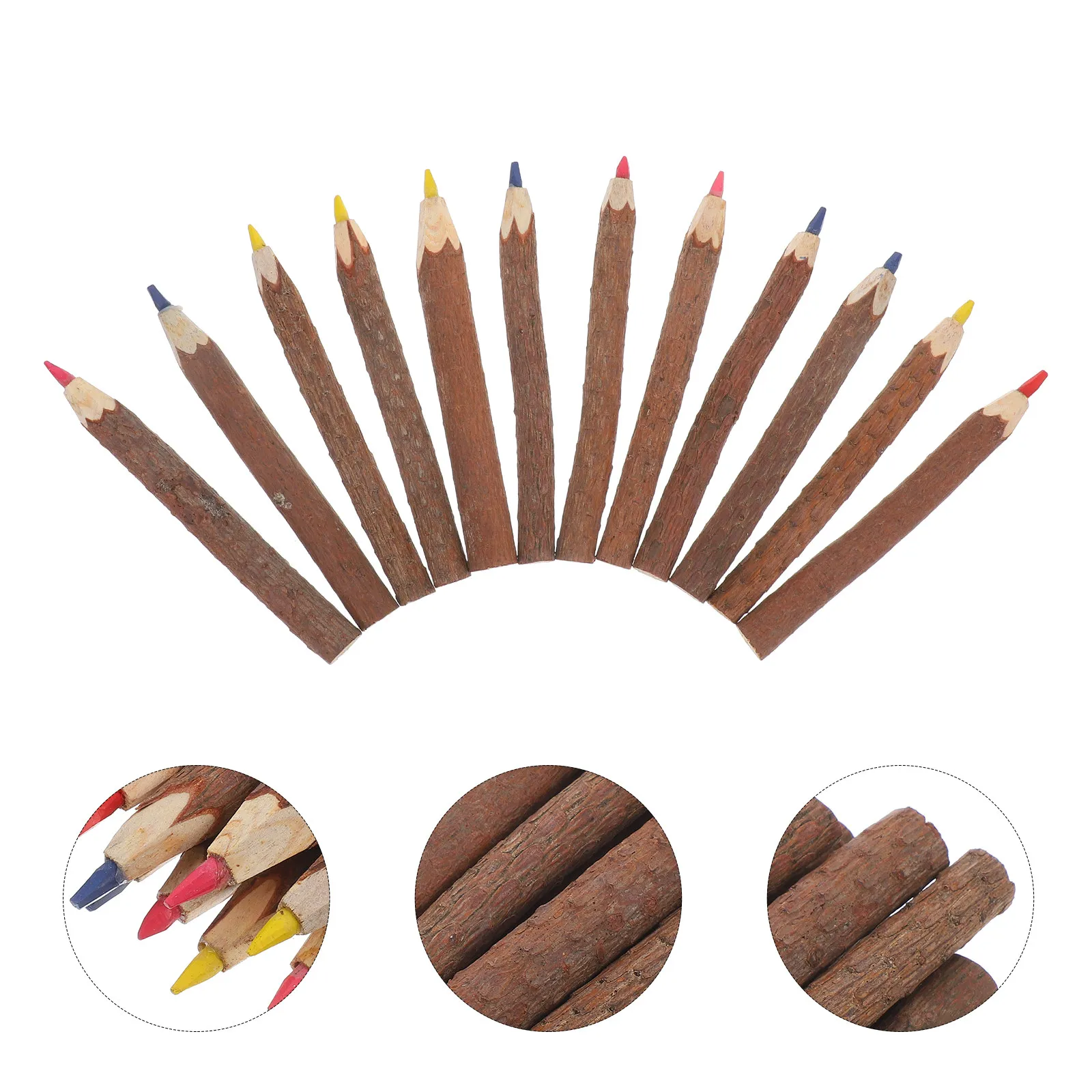 

12Pcs Colored Pencils Wood Branch Rustic Style Artist Drawing Sketch Set Oil Base Vivid Colors Safe Non-Toxic Creativity Gift