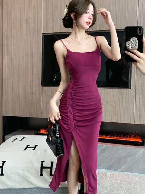 Summer Sexy Sleveless Split Slim Graduation Dresses Evening Party Club Vestidos Female Solid One Pieces Bodycon Clothing Mujers