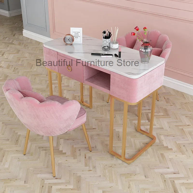 Modern Minimalist Nail Tables Manicure Shop Table and Chair Set Light Luxury Single Double Professional Manicure Table Chair U