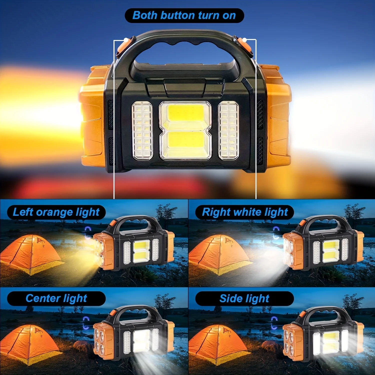 Powerful USB Rechargeable Flashlight Waterproof LED Light With COB Work Light 4 Gear Charge Mobile Phone Camping Solar Lamp