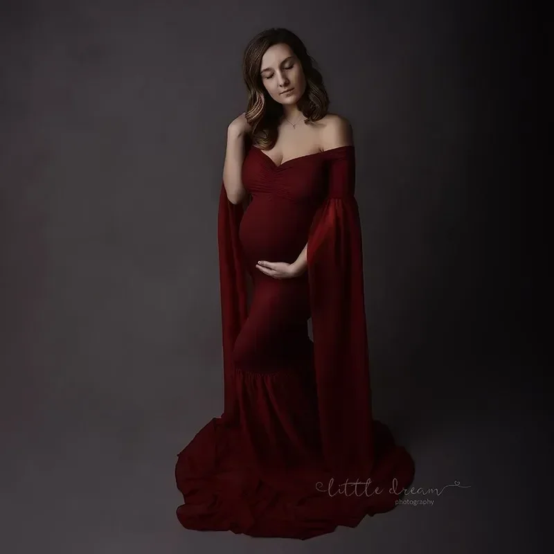 

Elegant Shoulderless Maternity Photography Props Long Dress For Pregnant Women Fancy Pregnancy Dress Sexy Maxi Gown Photo Shoot