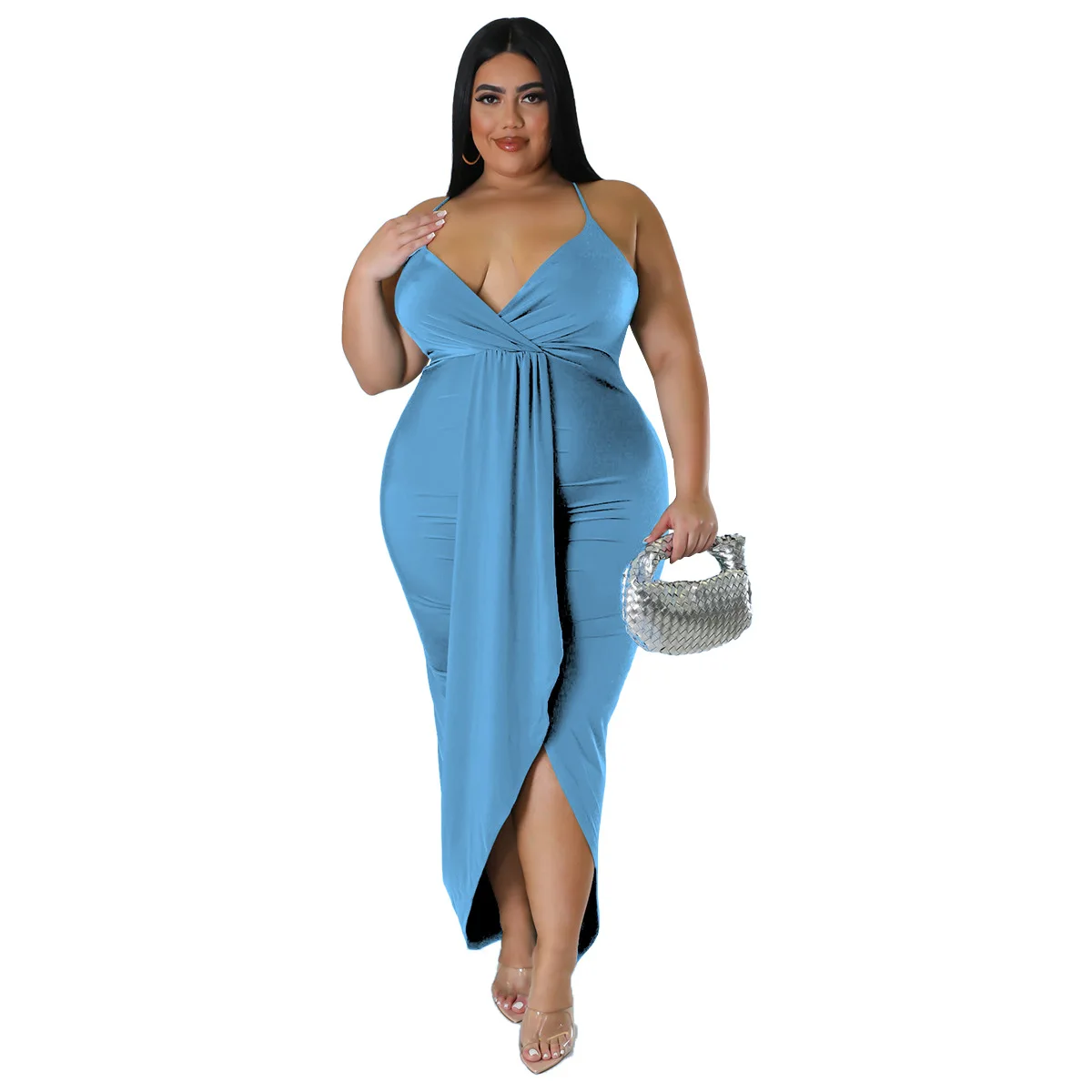 SOMO Solid Color Elastic Maxi Long Dresses for Woman 2023 Sexy V Neck Plus Size Summer Halter Party Dress Wholesale Dropshipping