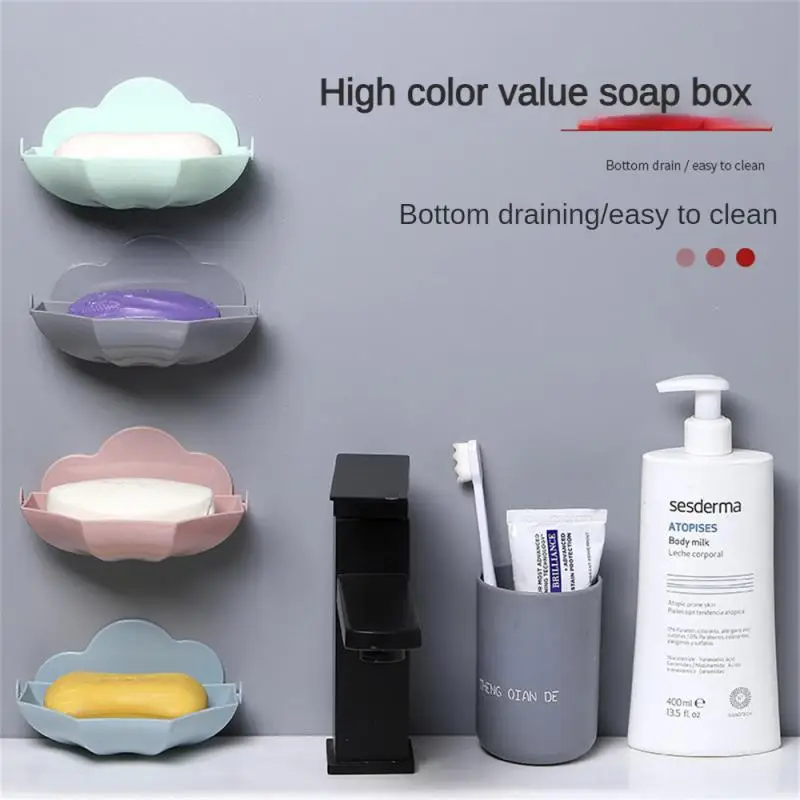 New Wall Mounted Soap Box Drain Soap Holder For Bathroom Self Adhesive Soap Dish Soap Container Bathroom Accessories