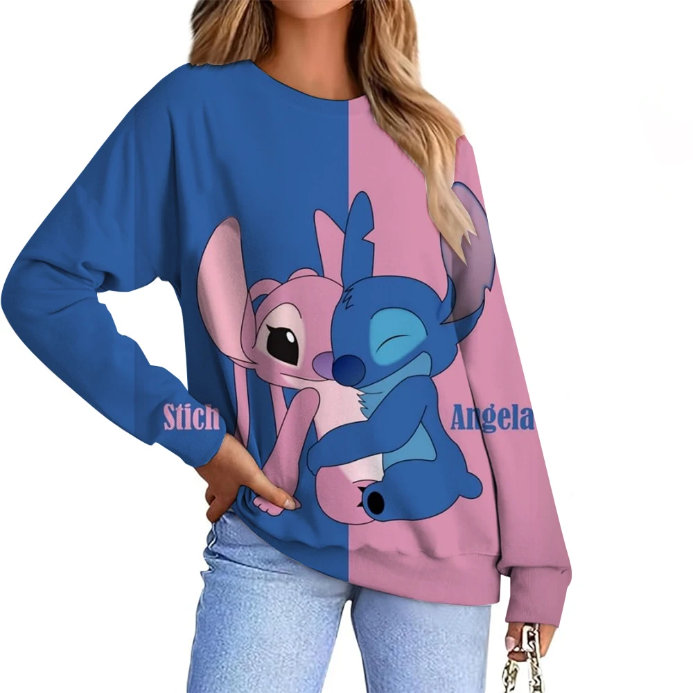 Solto disney stitch impressão casual moletom feminino tie dye manga longa outono inverno novo estilo confortável em torno do pescoço topo