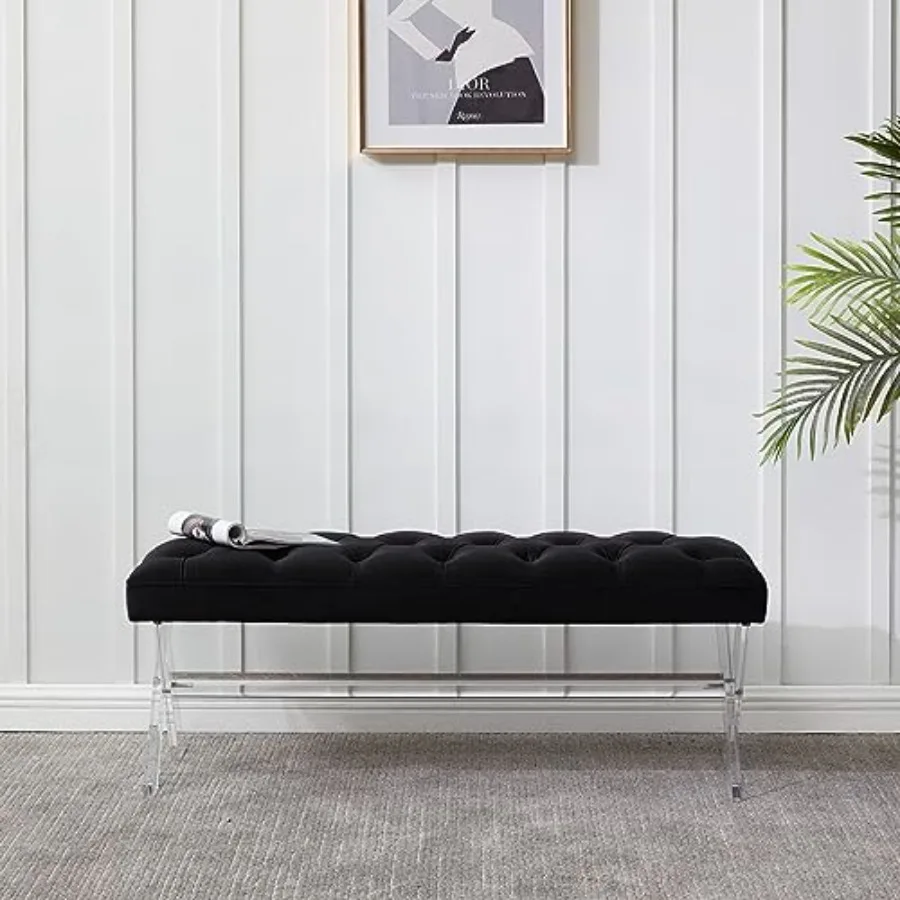 SAFAVIEH Couture Collection Tourmaline Black Velvet Tufted Acrylic X-Leg Bench