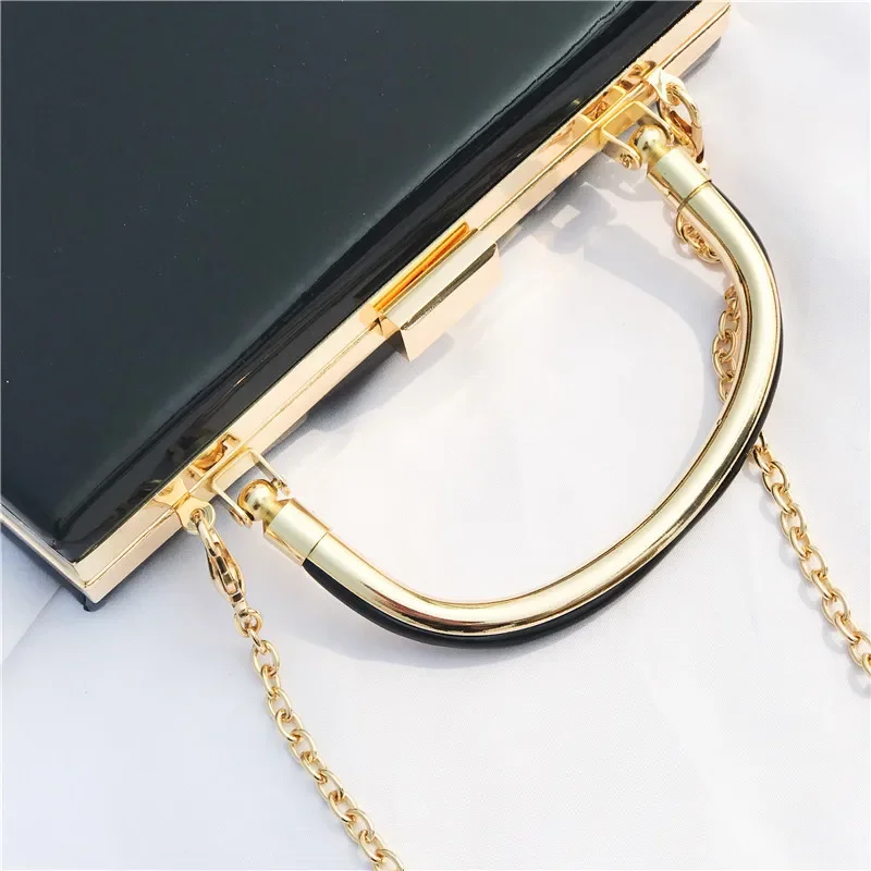 2022 New Women Box Handbag Glossy Messenger bag Lady Party Clutch Banquet Bag Fashion Metal handle Totes Chain Crossbody