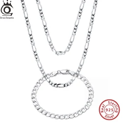ORSA JEWELS Italian 3.3mm 5mm Figaro Chain Necklace Bracelet Simple DIY Soild 925 Sterling Silver Figaro Link Chain Party SC34
