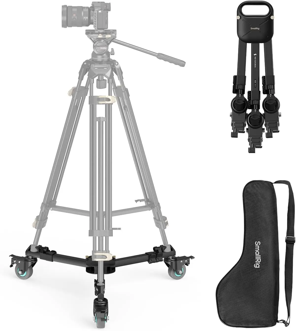 

Quick-Lock Tripod Dolly with 3" Wheels, Adjustable Legs & Carry Bag, 44lbs Capacity for Filming