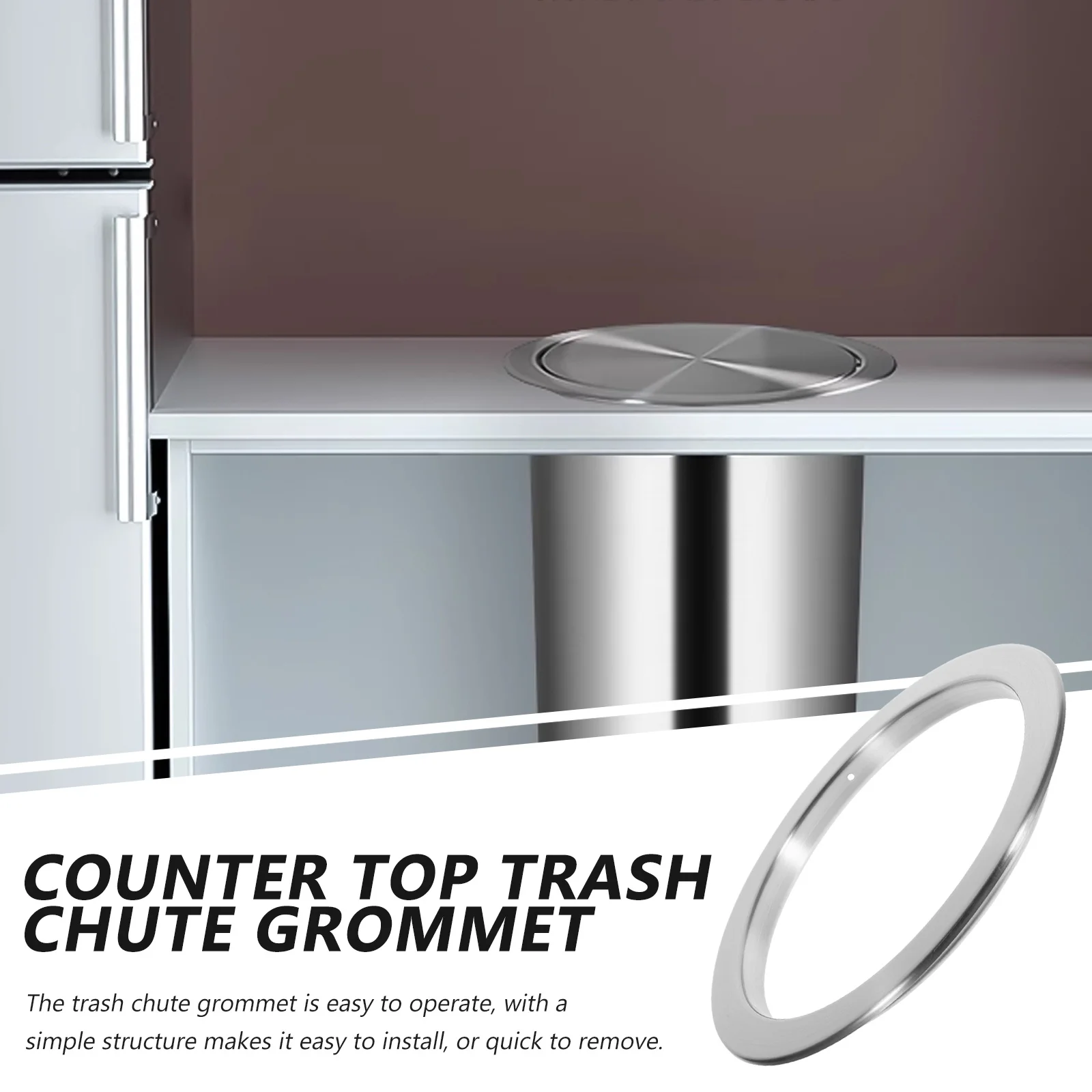 

Counter Top Trash Chute Grommet Stainless Steel Round Metal Kitchen Waste Chute Built-In Desktop Grommet Drop-