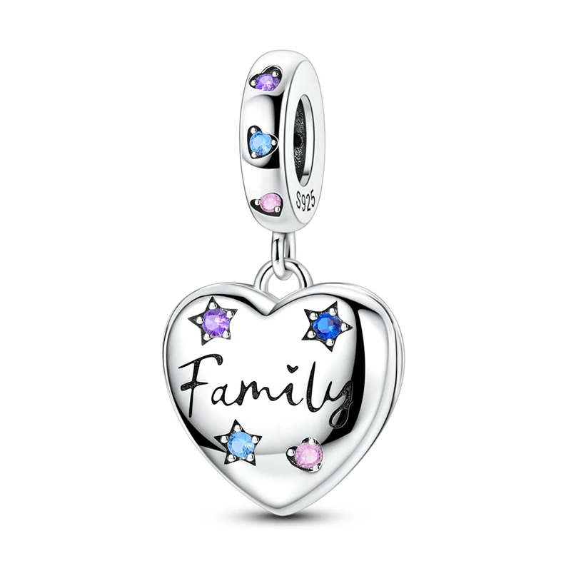 

925 Sterling Silver Family Love Opening Closing Charms Pendant Fit Original Bracelet DIY Women Fine Anniversary Jewelry Gifts