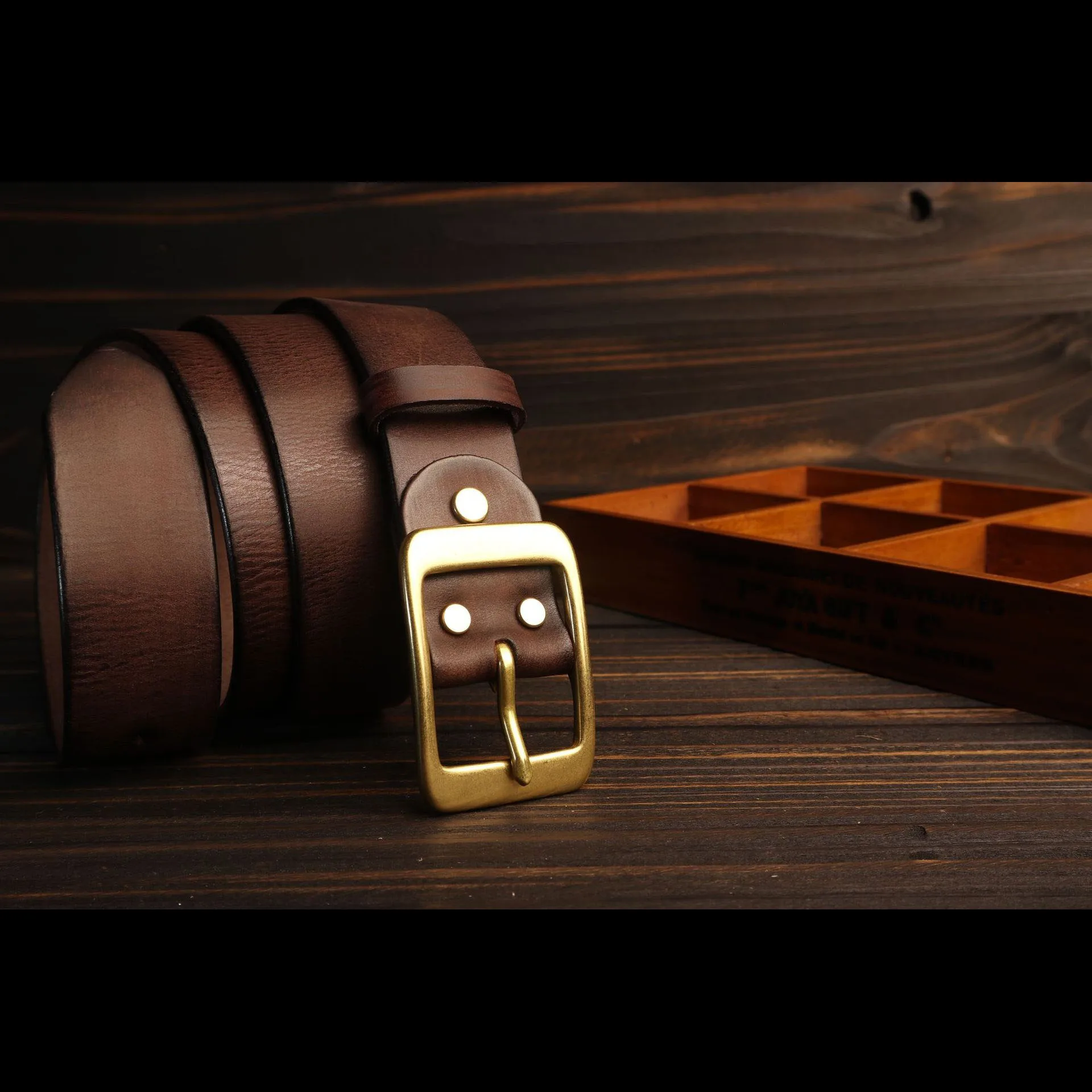 Vegetable tanned Cowhide Leather  Retro Style Brass Buckle Belt Hand Craft Layer Leather Belt 38mm Width